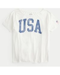 Hollister - Oversized Off-the-shoulder Usa Graphic Tee - Lyst