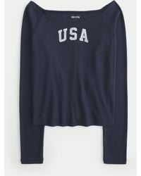 Hollister - Long-sleeve Off-the-shoulder Usa Graphic Baby Tee - Lyst