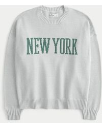 Hollister - Oversized New York Graphic Crew Sweater - Lyst