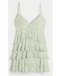 Hollister - V-neck Ruffled Tier Babydoll Mini Dress - Lyst