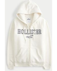 Hollister - Faux Shearling-lined Zip-up Logo Graphic Hoodie - Lyst