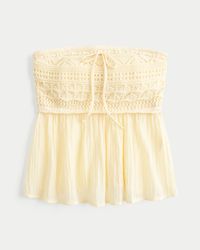Hollister - Easy Strapless Crochet Mix Babydoll Top - Lyst