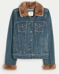 Hollister - Faux Fur Trim Denim Jacket - Lyst