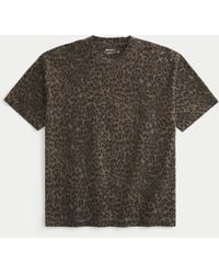 Hollister - Boxy Heavyweight Leopard Print Cotton Crew T-shirt - Lyst