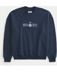 Hollister - Boxy Manchester City Fc Graphic Crew Sweatshirt - Lyst