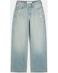 Hollister - High-rise Distressed Light Wash Baggy Jeans - Lyst
