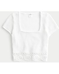 Hollister - Short-sleeve Square-neck Crochet-style Top - Lyst