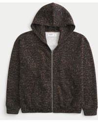 Hollister - Boxy Zip-up Leopard Print Hoodie - Lyst
