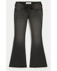 Hollister - Ultra Low-rise Washed Black Lace-up Flare Jeans - Lyst