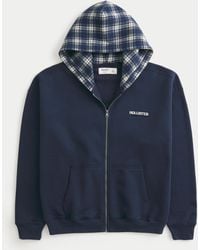 Hollister - Boxy Zip-up Plaid Hood Logo Hoodie - Lyst