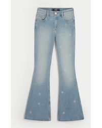 Hollister - High-rise Light Wash Daisy Embroidered Flare Jeans - Lyst