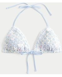 Hollister - Crochet-style Trim Halter Triangle Bikini Top - Lyst