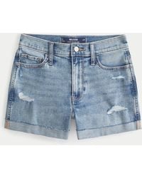 Hollister - High Rise Jeans-Shorts in mittlerer Waschung in Distressed-Optik - Lyst