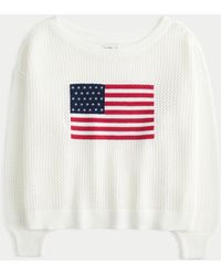 Hollister - Easy Off-the-shoulder Stitchy American Flag Graphic Sweater - Lyst