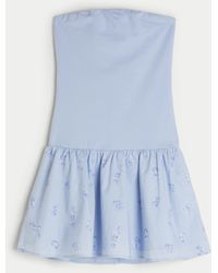 Hollister - Strapless Drop-waist Knit-woven Mini Dress - Lyst