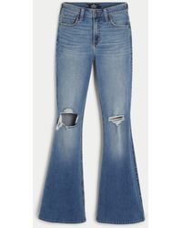 Hollister - High-rise Ripped Medium Wash Vintage Flare Jeans - Lyst