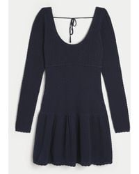 Hollister - Langärmliges Mini-Skater-Kleid im Häkelstil mit tiefer Taille - Lyst