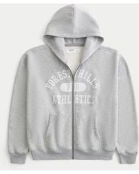 Hollister - Kastiger Hoodie mit durchgehendem Reißverschluss und Forest Hills Athletics-Grafik - Lyst