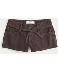 Hollister - Low-rise Tie Waist Brown Mini Jean Shorts - Lyst