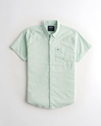 Hollister Short-sleeve Stretch Oxford Shirt - Green