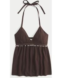 Hollister - Shell-embellished Halter Babydoll Top - Lyst