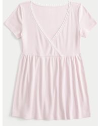 Hollister - Lässiges, kurzärmliges Babydoll-Oberteil mit Spitzenbordüre - Lyst