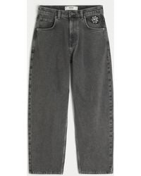Hollister - Washed Black Sun & Skull Embroidery Skater Baggy Jeans - Lyst