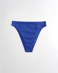 Hollister Ribbed High Waist High Leg Cheeky Bikini Bottom - Blau