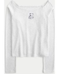 Hollister - Easy Teddy Bear Graphic Off-the-shoulder Top - Lyst