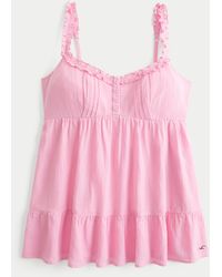 Hollister - Longline Ruffle Icon Tunic Babydoll Top - Lyst
