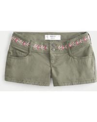 Hollister - Ultra Low-rise Twill Embroidered Waistband Shortie Shorts - Lyst