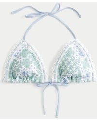 Hollister - Crochet-style Trim Halter Triangle Bikini Top - Lyst