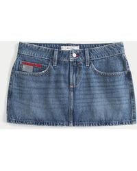 Hollister - Low-rise Medium Wash Flag Embroidered Denim Mini Skort - Lyst