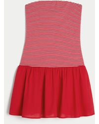 Hollister - Strapless Drop-waist Knit-woven Mini Dress - Lyst