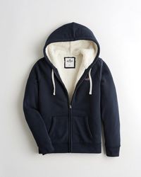Hollister Sherpa-lined Full-zip Hoodie - Blue