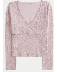 Hollister - Lace Long-sleeve Wrap-front Top - Lyst