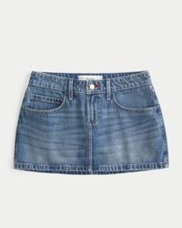 Hollister - Low-rise Medium Wash Embroidered Denim Mini Skort - Lyst