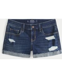Hollister - Gerippte Low-Rise-Jeans-Shorts in dunkler Waschung - Lyst