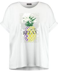 Samoon - T-shirt mit frontprint und pailletten-dekor 68cm kurzarm rundhals modal - Lyst