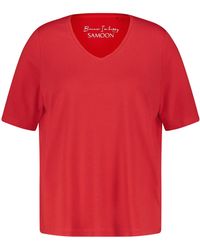 Samoon - Basic shirt aus baumwoll-mix 68cm kurzarm v-ausschnitt modal - Lyst