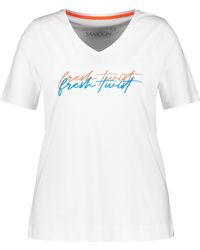 Samoon - T-shirt mit verziertem letterprint 68cm kurzarm v-ausschnitt modal - Lyst