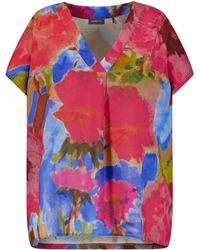 Samoon - Blusenshirt mit flower-print 68cm kurzarm v-ausschnitt viskose - Lyst