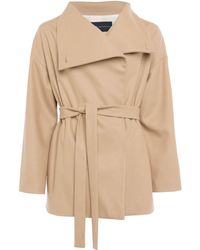 French Connection Platform Felt Crossover Coat - Natural
