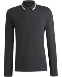 BOSS - Plisy Tipped Collar Cotton Long Sleeve Polo Shirt - Lyst