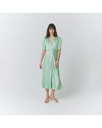 Ghost Meryl Olive Satin Midi Dress in Green | Lyst UK