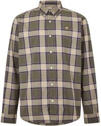 Timberland - Poplin Check Dark Denim Long Sleeve Oxford Shirt - Lyst