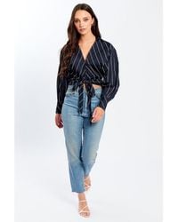 Influence - Tie Front Long-Sleeve Patterned Shirt - Lyst