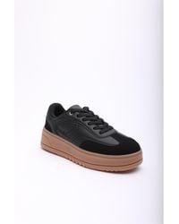 Where's That From - Low Wedge Lace Up Trainer With Leopard Print Heel Detail - Lyst