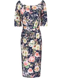 Jolie Moi Floral Half Sleeve Shift - Blue