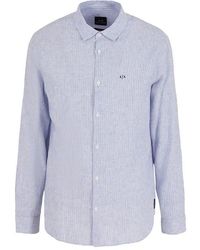 Armani Exchange - Stripe Linen Long Sleeve Shirt - Lyst